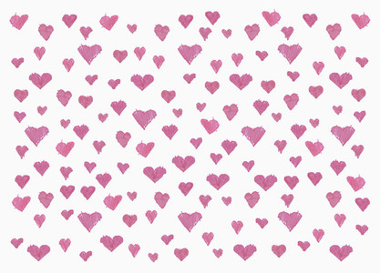 Childs drawing pink heart pattern on white background