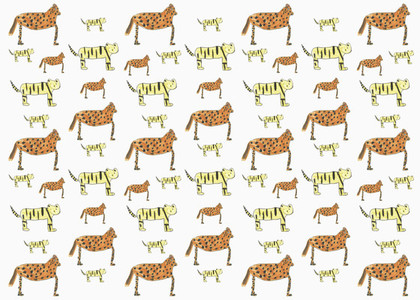 Childs drawing tiger and cheetah pattern on white background