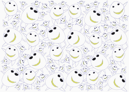 Childs drawing happy cute monsters on white background