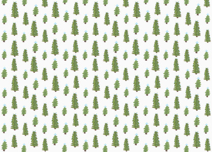 Childs drawing tiny green Christmas trees on white background