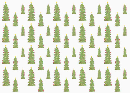 Decorated Christmas tree pattern on white background