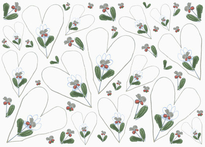 Heart and flower pattern on white background