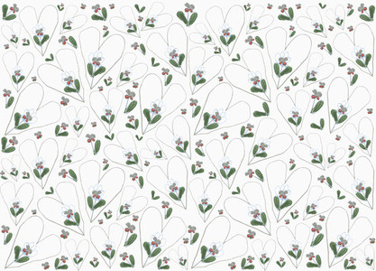 Heart and flower pattern on white background