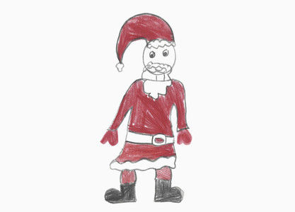 Childs drawing Santa Claus on white background