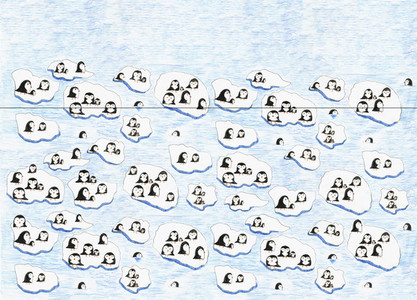 Illustration penguins on melting ice