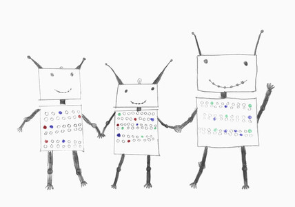 Illustration happy friendly robots