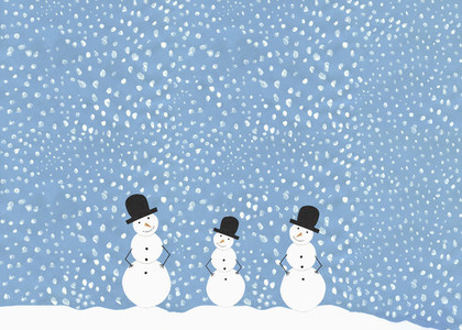 Illustration smiling snowmen against snowy sky