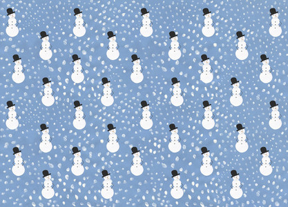 Illustration snowman and snow pattern on blue background