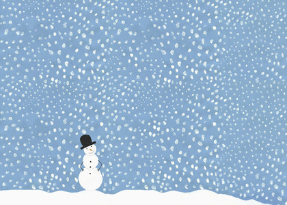 Illustration snowman against snowy blue sky