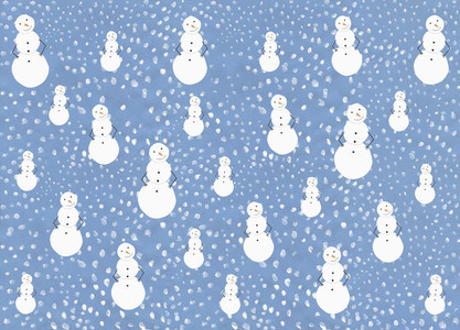 Illustration snowman and snow pattern on blue background