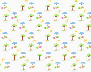 Illustration tropical island and beach umbrella pattern on white background