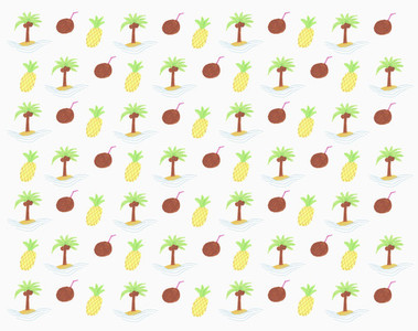 Illustration tropical pineapple and coconut pattern on white background