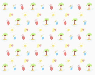 Illustration tropical island and bathing suit pattern on white background