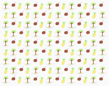 Illustration tropical pineapple and coconut pattern on white background