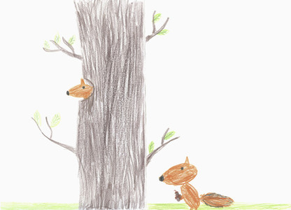 Illustration squirrels at tree