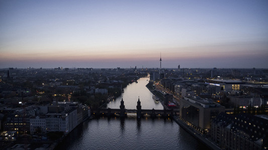 Scenic view Berlin and Spree River at twilight