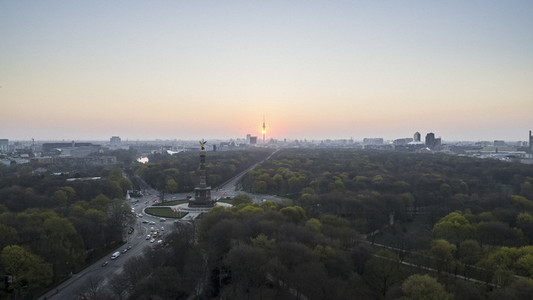 Scenic view Victory Column and Berlin cityscape at sunset