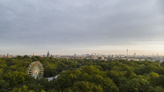 Scenic view Volkspark Friedrichshain park and Berlin cityscape