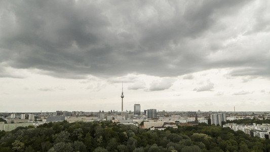 Scenic view clouds Berlin cityscape and Television Tower