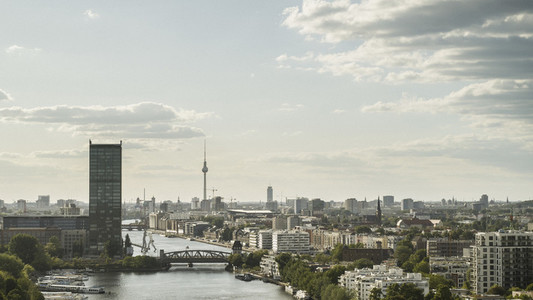 Sunny scenic view Berlin cityscape