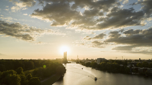 Sunset over Berlin and Spree River