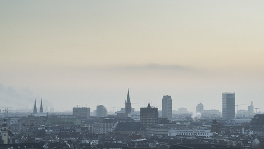 Duesseldorf cityscape at dusk