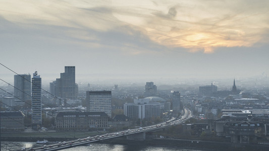 Duesseldorf cityscape at sunset