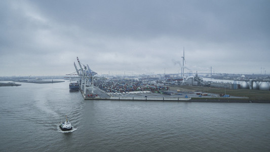 Scenic view Port of Hamburg commercial dock