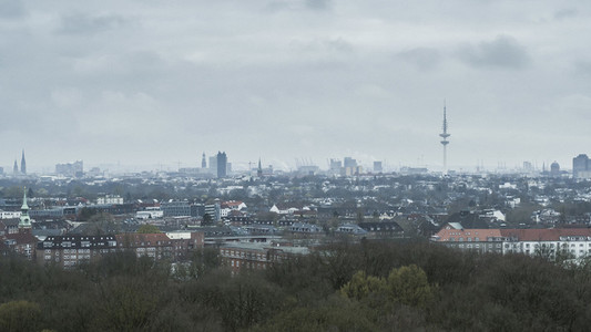 Heinrich Hertz Tower and Hamburg cityscape