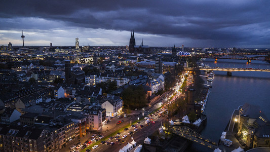 Cologne cityscape illuminated at night