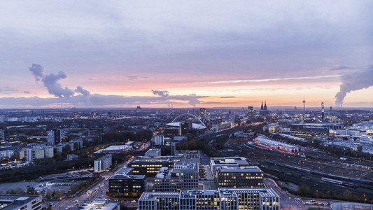 Cologne cityscape at sunset