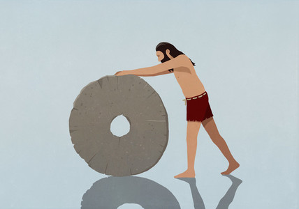 Caveman rolling stone wheel