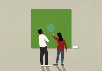 Couple looking at abstract art in museum
