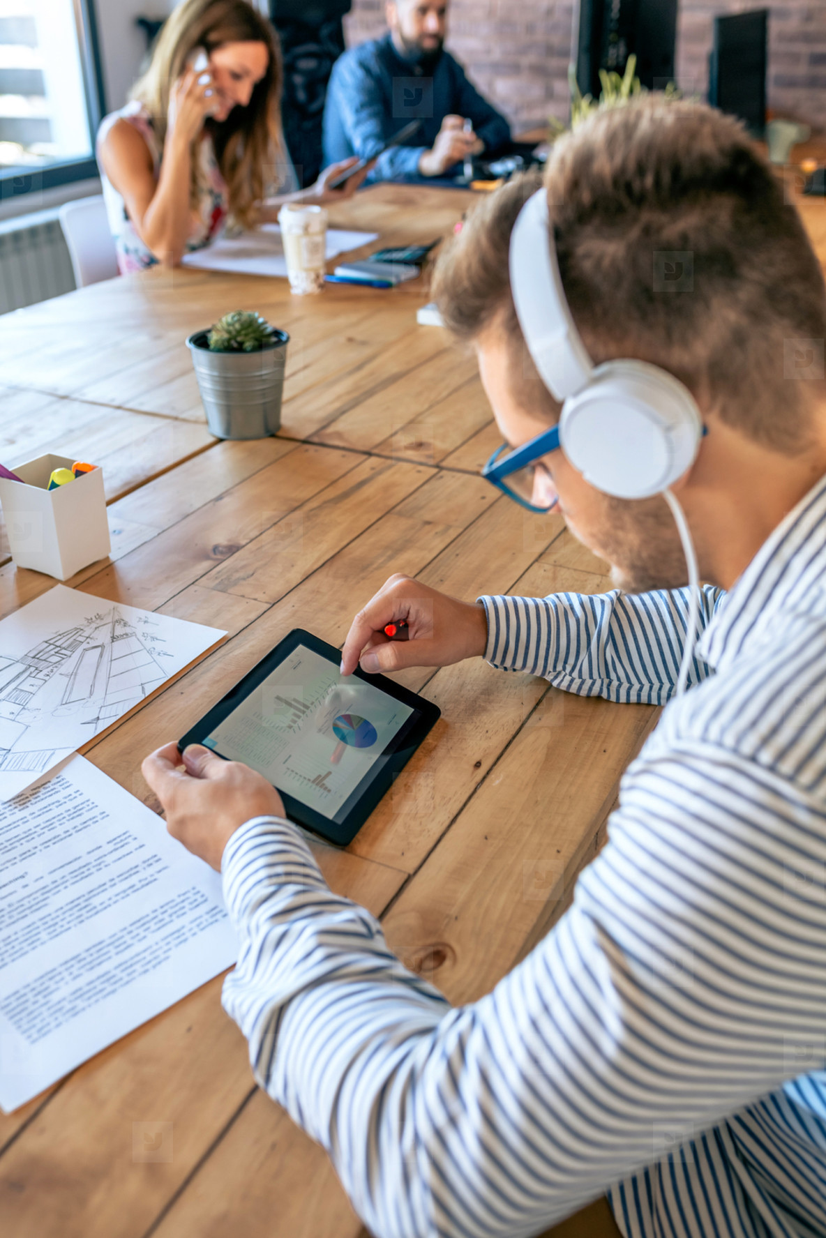 Businessman working in a coworking office