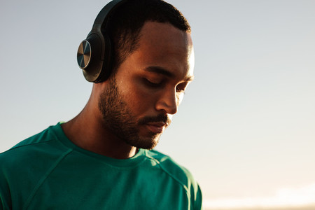 Afro american man wearing headphones