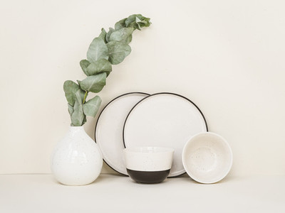 Minimalist white and black set of modern ceramic