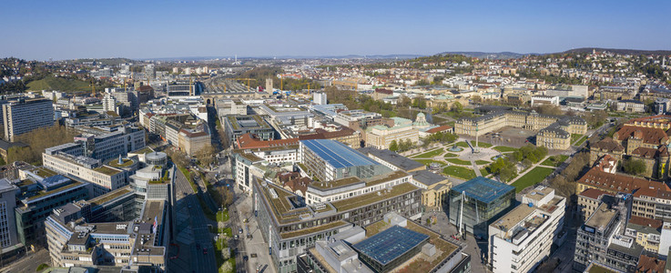 Sunny scenic aerial cityscape Stuttgart Germany