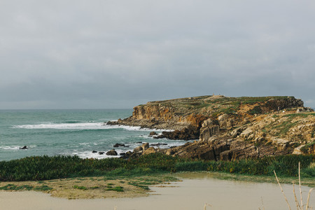 Scenic view limestone peninsula and ocean Peniche Portugal
