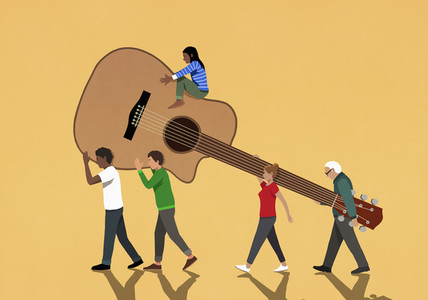 Community carrying large guitar