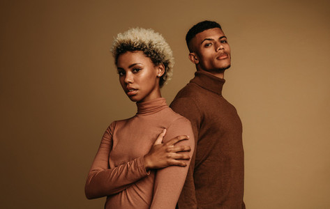 African american couple in fashionable clothes