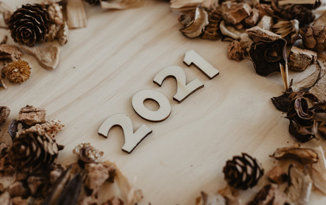 2021 in wooden numbers to celebrate the new year