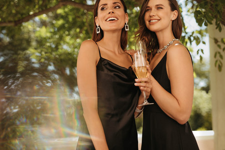 Beautiful women with champagne at a party