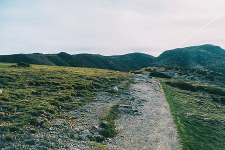 A stone path in a rugged landscape