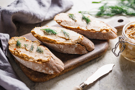 Toasts with pate and fresh dill  Healthy appetizer