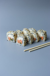 set sushi on blue background