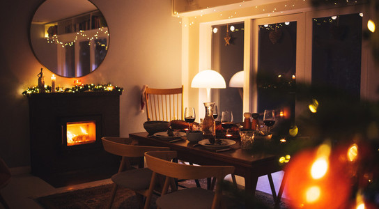 Scandinavian home decorated for Christmas celebration