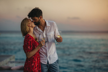 Couple on honeymoon at an exotic sea resort