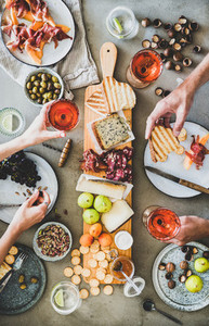 Seasonal picnic with rose wine  cheese  charcuterie and snacks
