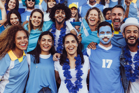Group of Argentinian soccer fans in stadium