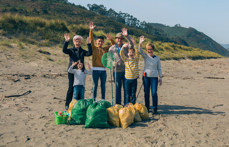 Volunteers posing after cleaning the beach